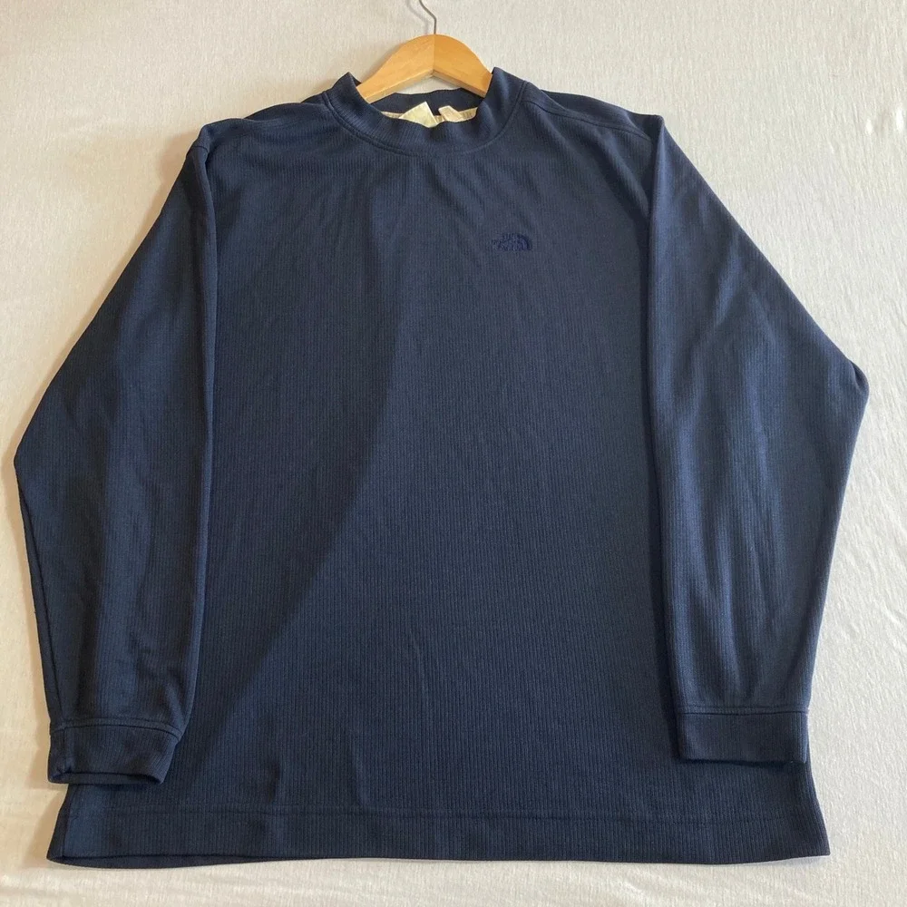 The North Face Tekware Mens XL Navy Blue Ribbed Mock Neck Long Sleeve‎ Shirt USA